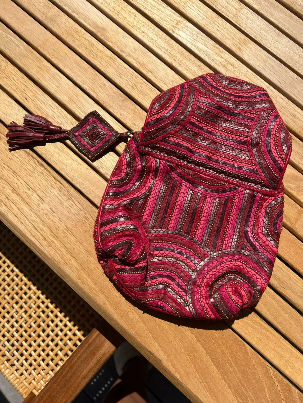 Antik Batik Woven Leather Clutch Bag in Deep Pink